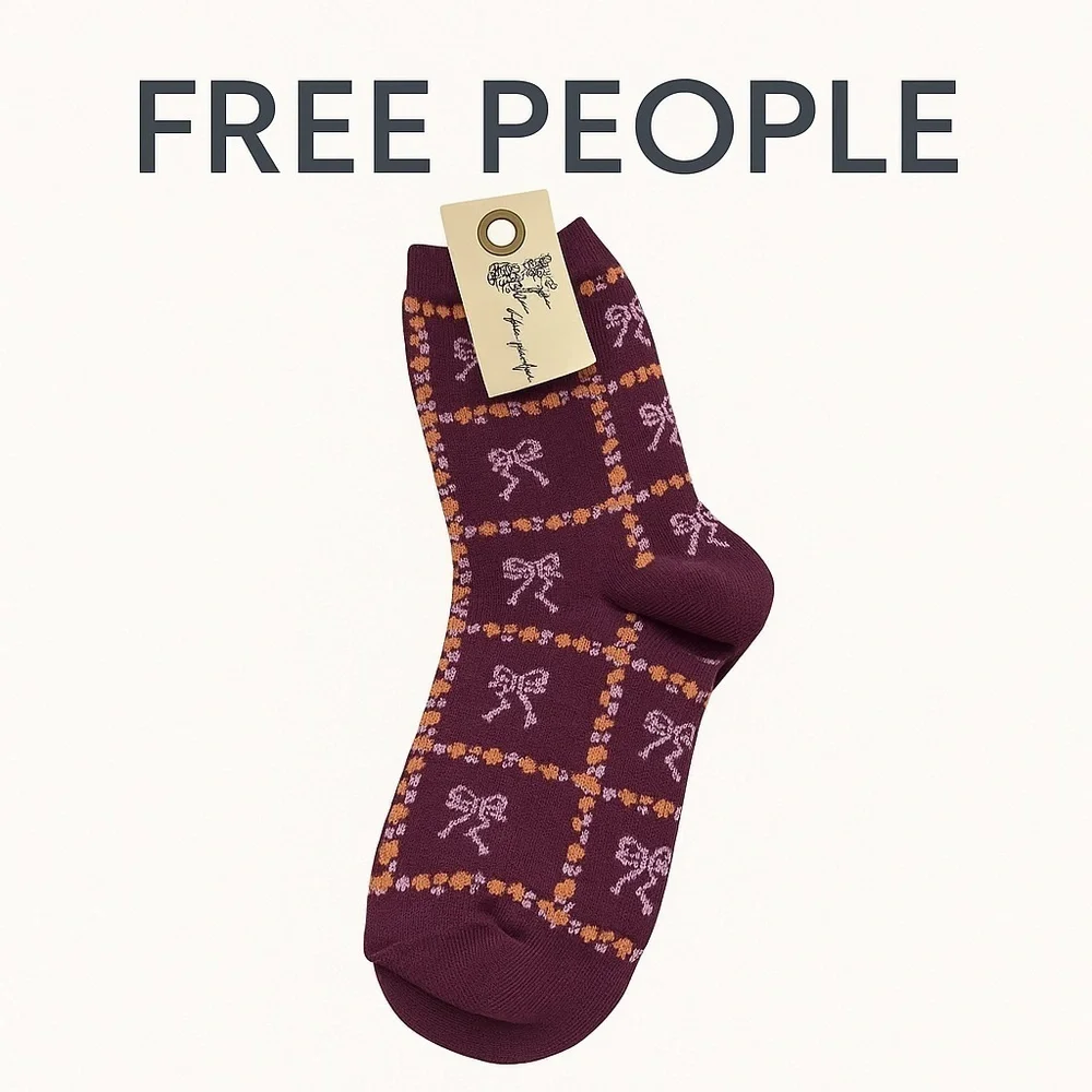 Free People Bow Grid Crew Socks – Plum & Orange